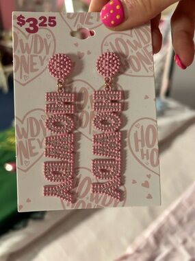 Pink 'HOWDY' Statement Dangle Earrings